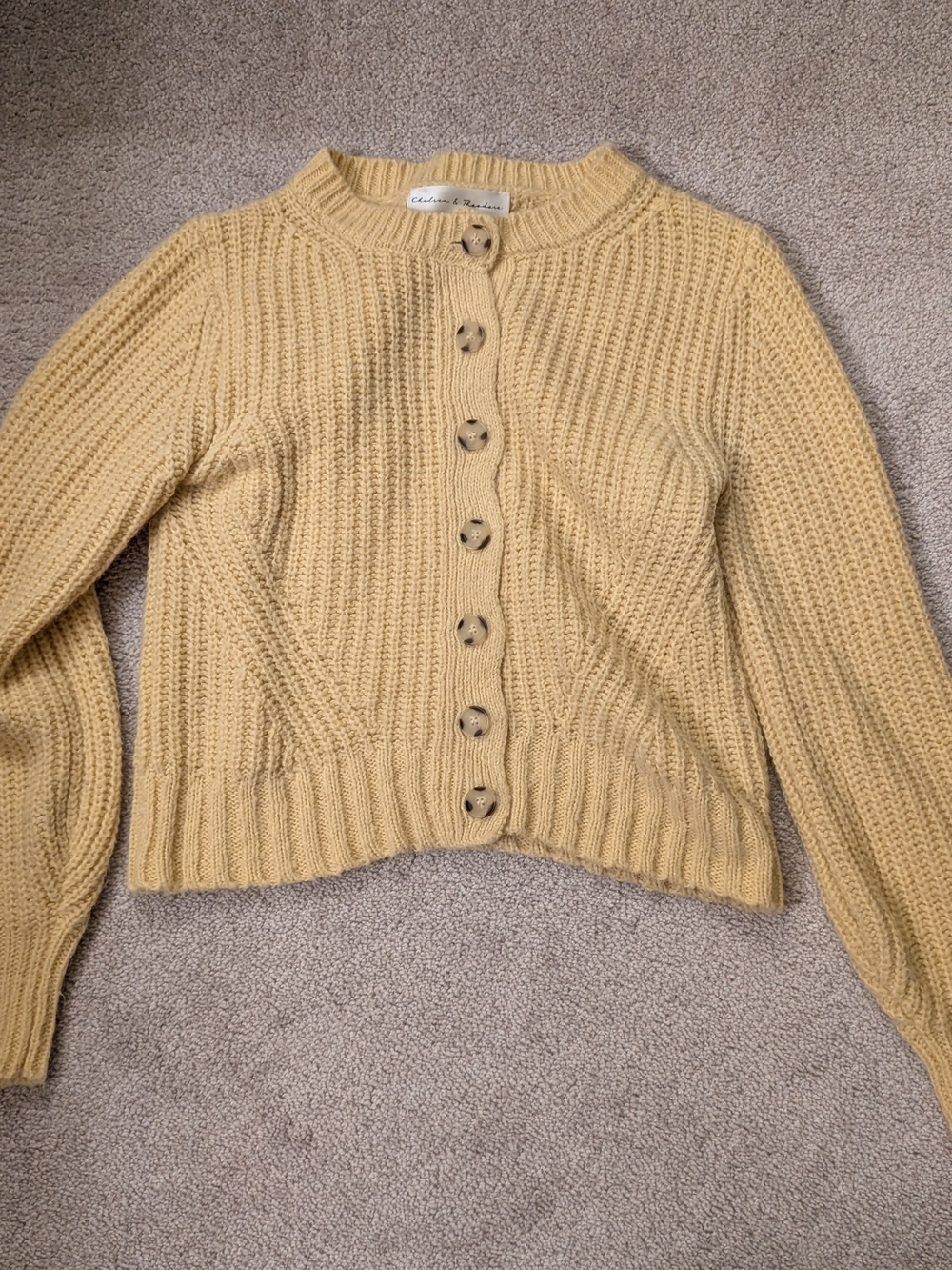 Chunky Pale Butter Button-up Women's Sweater Cardigan